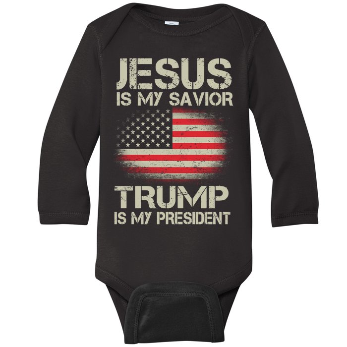 Jesus Is My Savior Trump Is My President Baby Long Sleeve Bodysuit