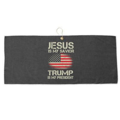 Jesus Is My Savior Trump Is My President Large Microfiber Waffle Golf Towel