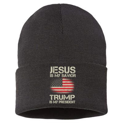 Jesus Is My Savior Trump Is My President Sustainable Knit Beanie