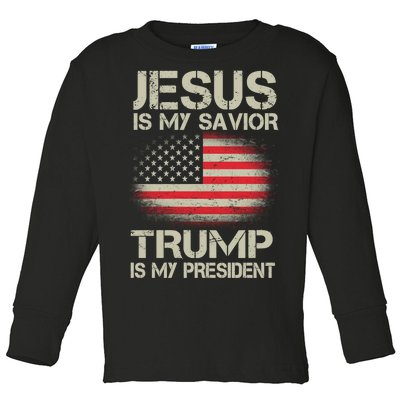 Jesus Is My Savior Trump Is My President Toddler Long Sleeve Shirt