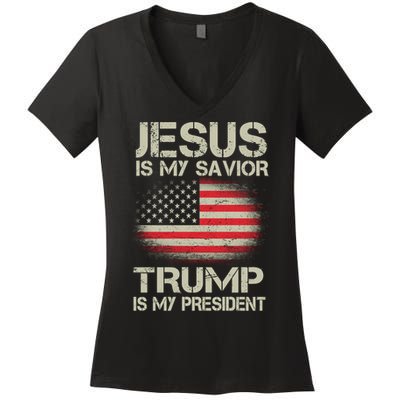 Jesus Is My Savior Trump Is My President Women's V-Neck T-Shirt