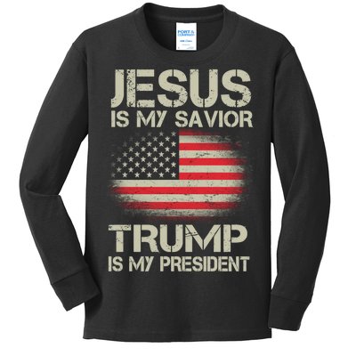 Jesus Is My Savior Trump Is My President Kids Long Sleeve Shirt