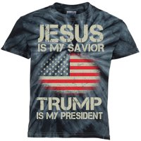 Jesus Is My Savior Trump Is My President Kids Tie-Dye T-Shirt