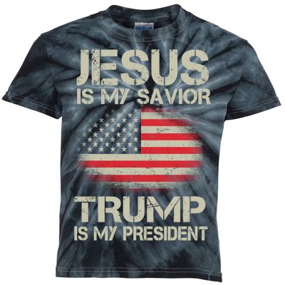 Jesus Is My Savior Trump Is My President Kids Tie-Dye T-Shirt