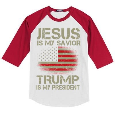 Jesus Is My Savior Trump Is My President Kids Colorblock Raglan Jersey