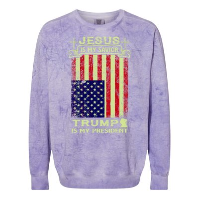 Jesus Is My Savior Trump Is My President 2020 Colorblast Crewneck Sweatshirt