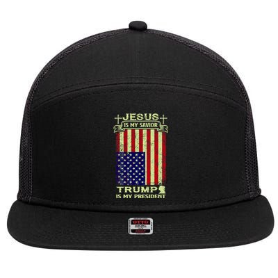 Jesus Is My Savior Trump Is My President 2020 7 Panel Mesh Trucker Snapback Hat