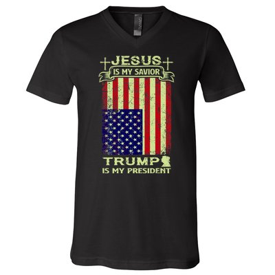 Jesus Is My Savior Trump Is My President 2020 V-Neck T-Shirt