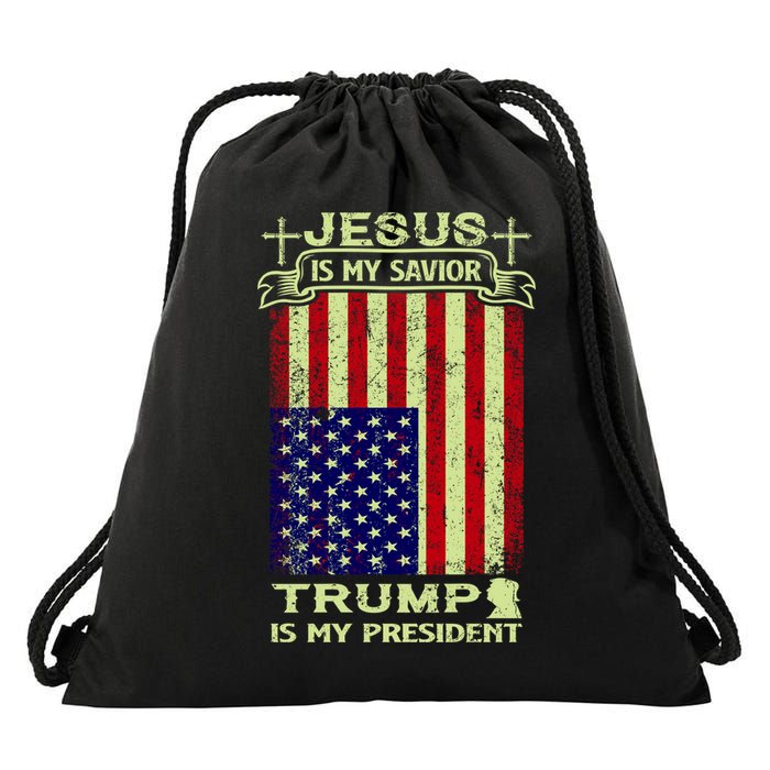 Jesus Is My Savior Trump Is My President 2020 Drawstring Bag
