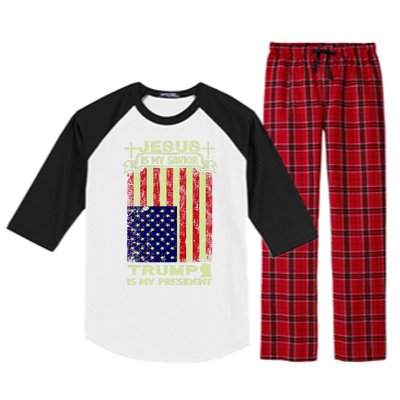 Jesus Is My Savior Trump Is My President 2020 Raglan Sleeve Pajama Set