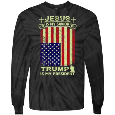 Jesus Is My Savior Trump Is My President 2020 Tie-Dye Long Sleeve Shirt