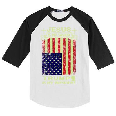 Jesus Is My Savior Trump Is My President 2020 Kids Colorblock Raglan Jersey