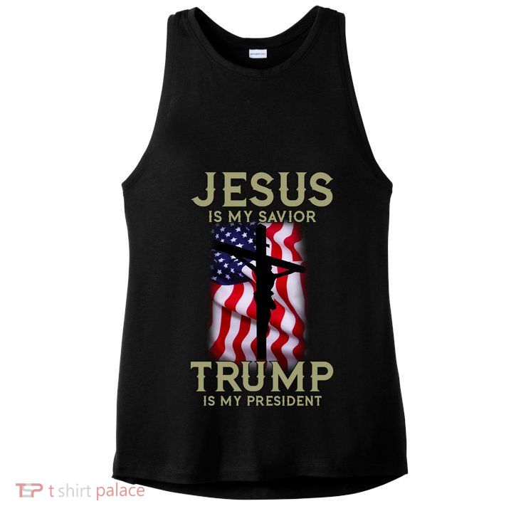 Jesus Is My Savior Trump Is My President American Cross Ladies PosiCharge Tri-Blend Wicking Tank