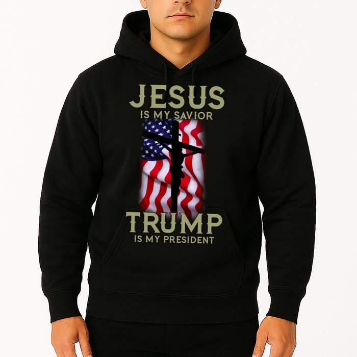 Jesus Is My Savior Trump Is My President American Cross Hoodie