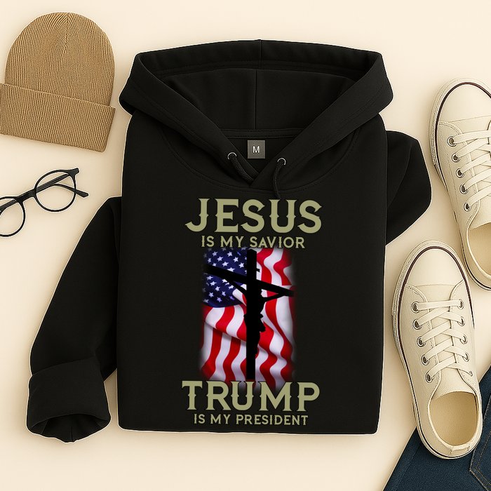 Jesus Is My Savior Trump Is My President American Cross Hoodie