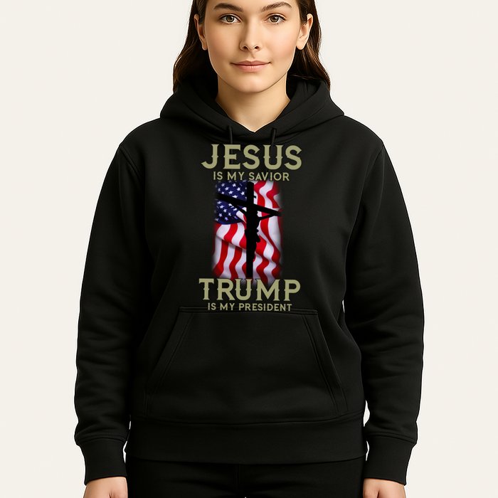 Jesus Is My Savior Trump Is My President American Cross Hoodie
