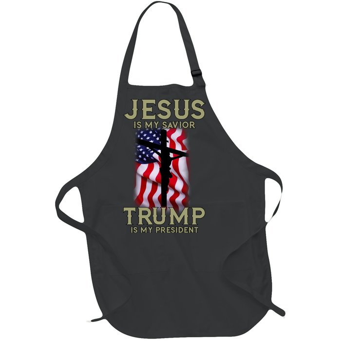 Jesus Is My Savior Trump Is My President American Cross Full-Length Apron With Pockets