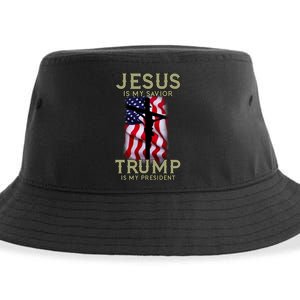 Jesus Is My Savior Trump Is My President American Cross Sustainable Bucket Hat