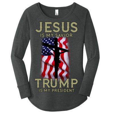 Jesus Is My Savior Trump Is My President American Cross Women's Perfect Tri Tunic Long Sleeve Shirt