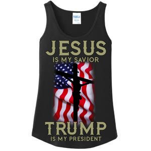 Jesus Is My Savior Trump Is My President American Cross Ladies Essential Tank