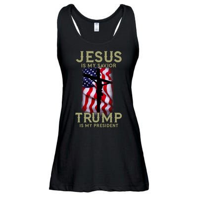 Jesus Is My Savior Trump Is My President American Cross Ladies Essential Flowy Tank