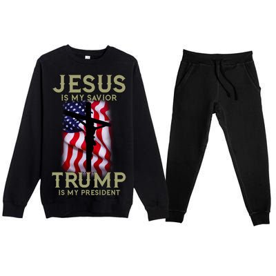 Jesus Is My Savior Trump Is My President American Cross Premium Crewneck Sweatsuit Set