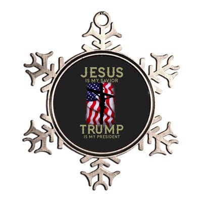 Jesus Is My Savior Trump Is My President American Cross Metallic Star Ornament