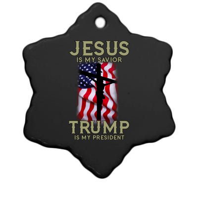 Jesus Is My Savior Trump Is My President American Cross Ceramic Star Ornament