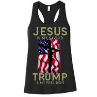 Jesus Is My Savior Trump Is My President American Cross Women's Racerback Tank