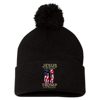 Jesus Is My Savior Trump Is My President American Cross Pom Pom 12in Knit Beanie