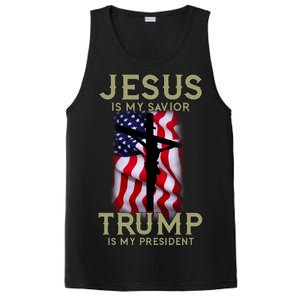 Jesus Is My Savior Trump Is My President American Cross PosiCharge Competitor Tank