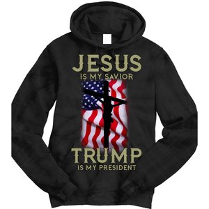 Jesus Is My Savior Trump Is My President American Cross Tie Dye Hoodie