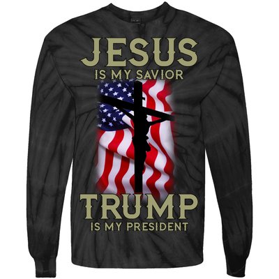 Jesus Is My Savior Trump Is My President American Cross Tie-Dye Long Sleeve Shirt