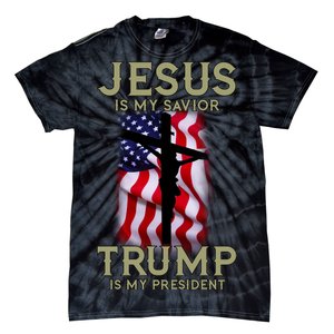 Jesus Is My Savior Trump Is My President American Cross Tie-Dye T-Shirt