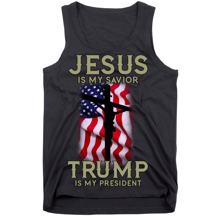 Jesus Is My Savior Trump Is My President American Cross Tank Top