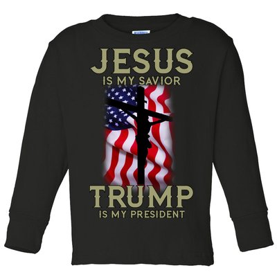 Jesus Is My Savior Trump Is My President American Cross Toddler Long Sleeve Shirt