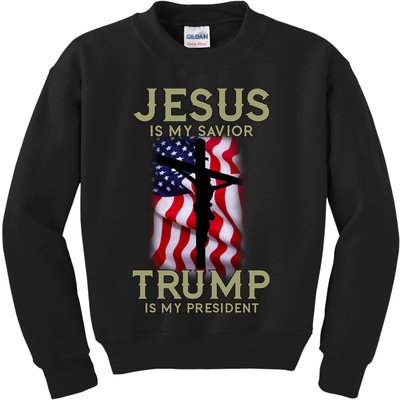 Jesus Is My Savior Trump Is My President American Cross Kids Sweatshirt