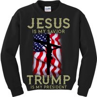 Jesus Is My Savior Trump Is My President American Cross Kids Sweatshirt