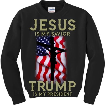 Jesus Is My Savior Trump Is My President American Cross Kids Sweatshirt