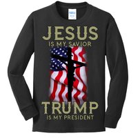 Jesus Is My Savior Trump Is My President American Cross Kids Long Sleeve Shirt