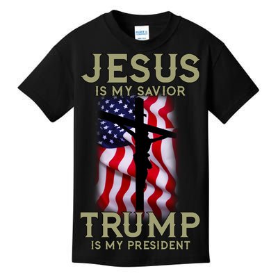 Jesus Is My Savior Trump Is My President American Cross Kids T-Shirt