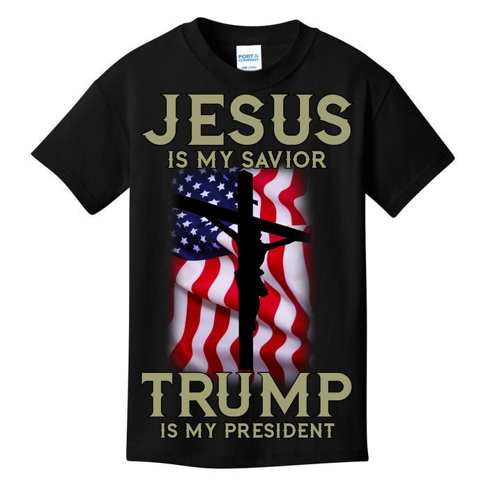 Jesus Is My Savior Trump Is My President American Cross Kids T-Shirt