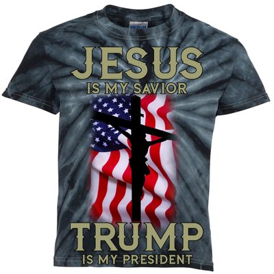 Jesus Is My Savior Trump Is My President American Cross Kids Tie-Dye T-Shirt