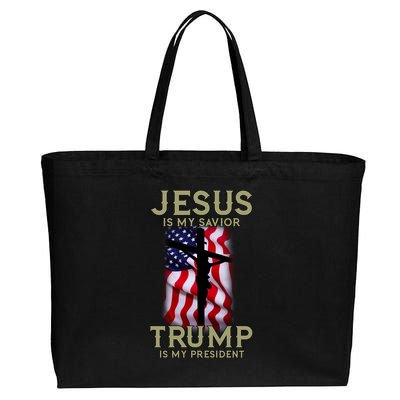 Jesus Is My Savior Trump Is My President American Cross Cotton Canvas Jumbo Tote