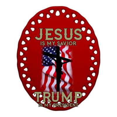 Jesus Is My Savior Trump Is My President American Cross Ceramic Oval Ornament