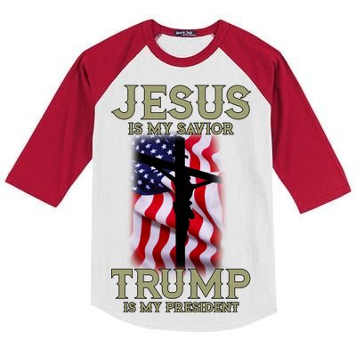 Jesus Is My Savior Trump Is My President American Cross Kids Colorblock Raglan Jersey