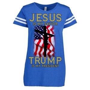 Jesus Is My Savior Trump Is My President American Cross Enza Ladies Jersey Football T-Shirt