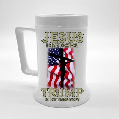 Jesus Is My Savior Trump Is My President American Cross Beer Stein