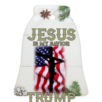 Jesus Is My Savior Trump Is My President American Cross Ceramic Bell Ornament