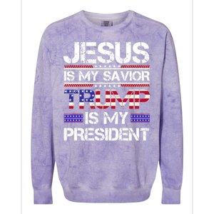 Jesus Is My Savior Trump Is My President Christian Colorblast Crewneck Sweatshirt